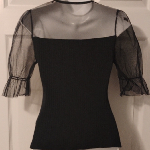 SHEIN Black Blouse with Sheer Sleeves - Picture 8 of 9